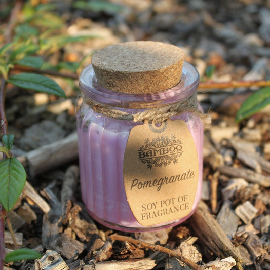 Pomegranate Scented Soy Wax Pot Candle, showing the distinctive design – scented soy candle product image 1