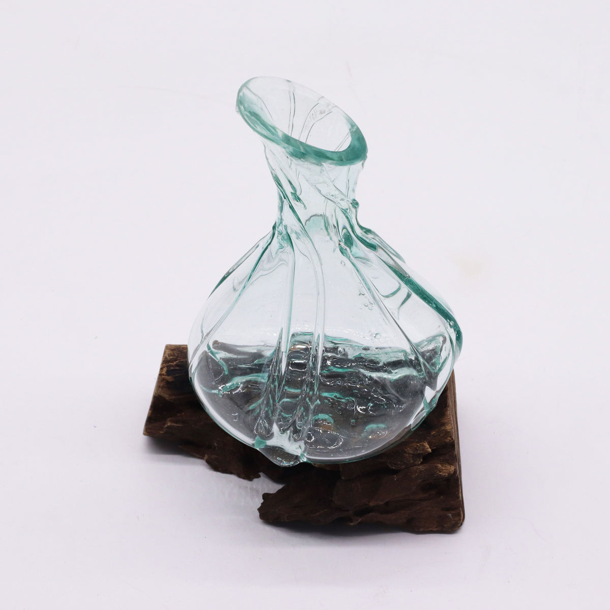 Molten Glass Fancy Mini Decanter on Wood 24cm, showing the distinctive design – molten glass home decor product image 2
