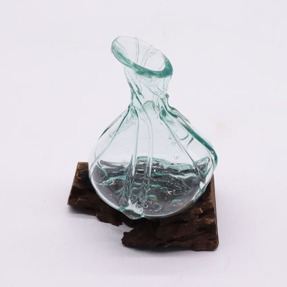 Molten Glass Fancy Mini Decanter on Wood 24cm, showing the distinctive design – molten glass home decor product image 2
