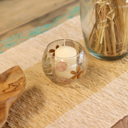 Natural Floral Recycled Glass Candle Holder, Primavera (8x10cm), showing the distinctive design – floral glass candle holder product image 2