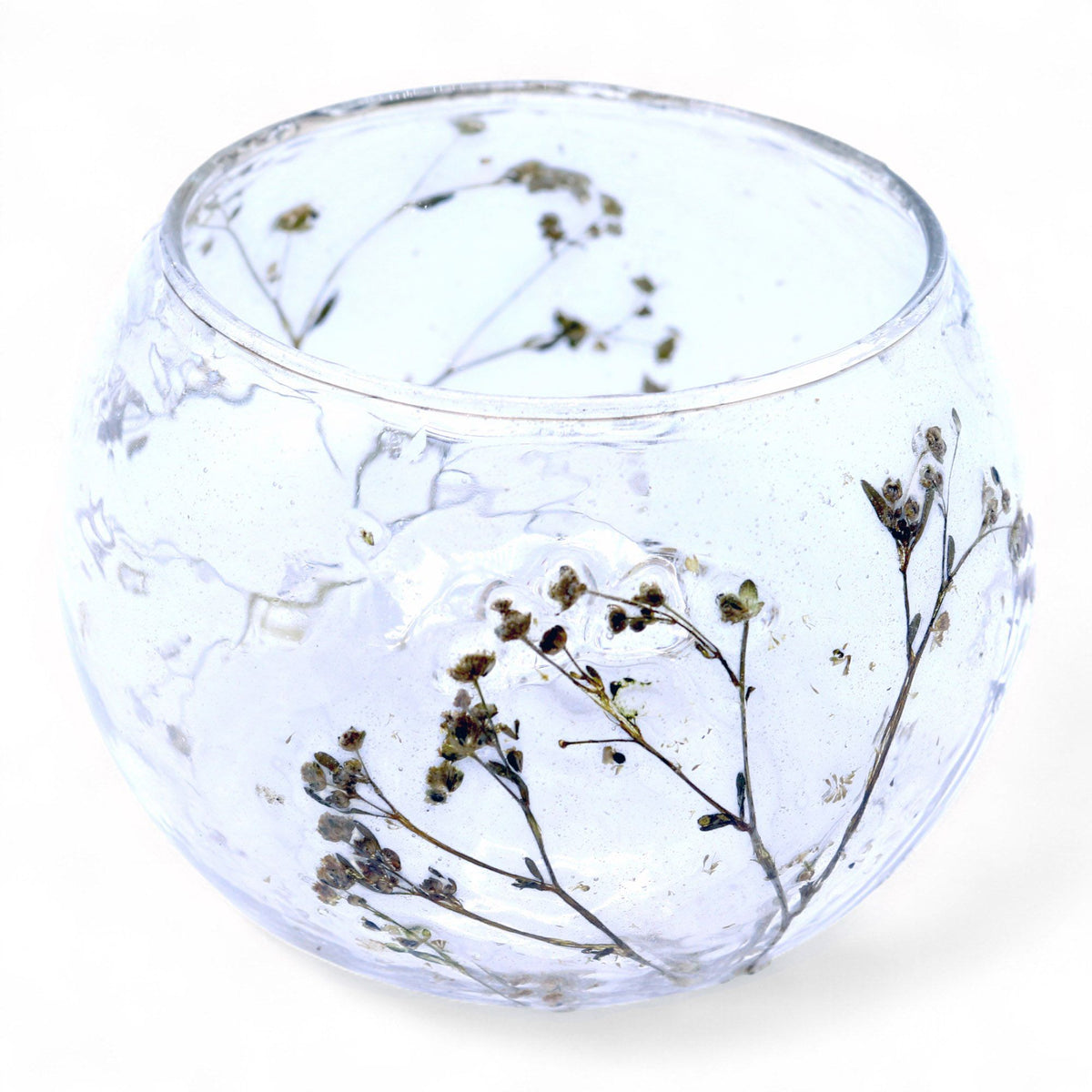 Natural Floral Recycled Glass Candle Holder, Margarita (8x10cm), showing the distinctive design – floral glass candle holder product image 7