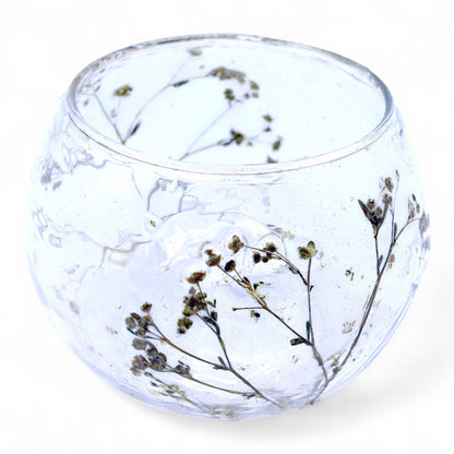 Natural Floral Recycled Glass Candle Holder, Margarita (8x10cm), showing the distinctive design – floral glass candle holder product image 7