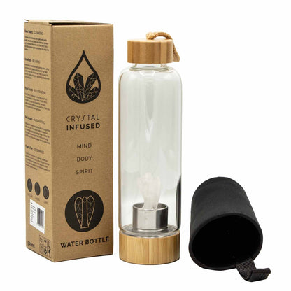 500 ml Crystal Infused Glass Water Bottle, Clear Quartz - Angel, showing the distinctive design – crystal water bottle product image 6