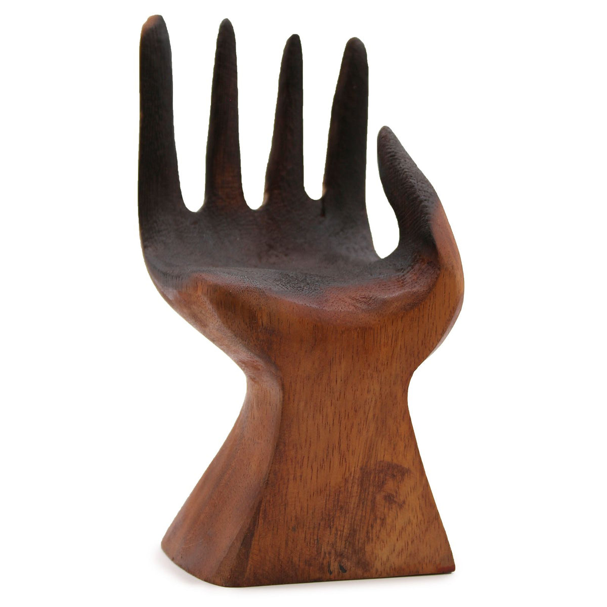 Zen Hand-Carved Wood Sculpture with Molten Glass Bowl, Artisan, showing the distinctive design – molten glass home decor product image 2