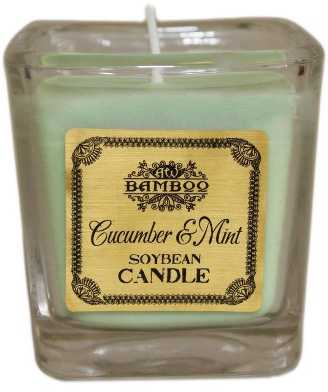 Soy Wax Jar Candle, Cucumber and Mint, showing the distinctive design – soy wax candle product image 11