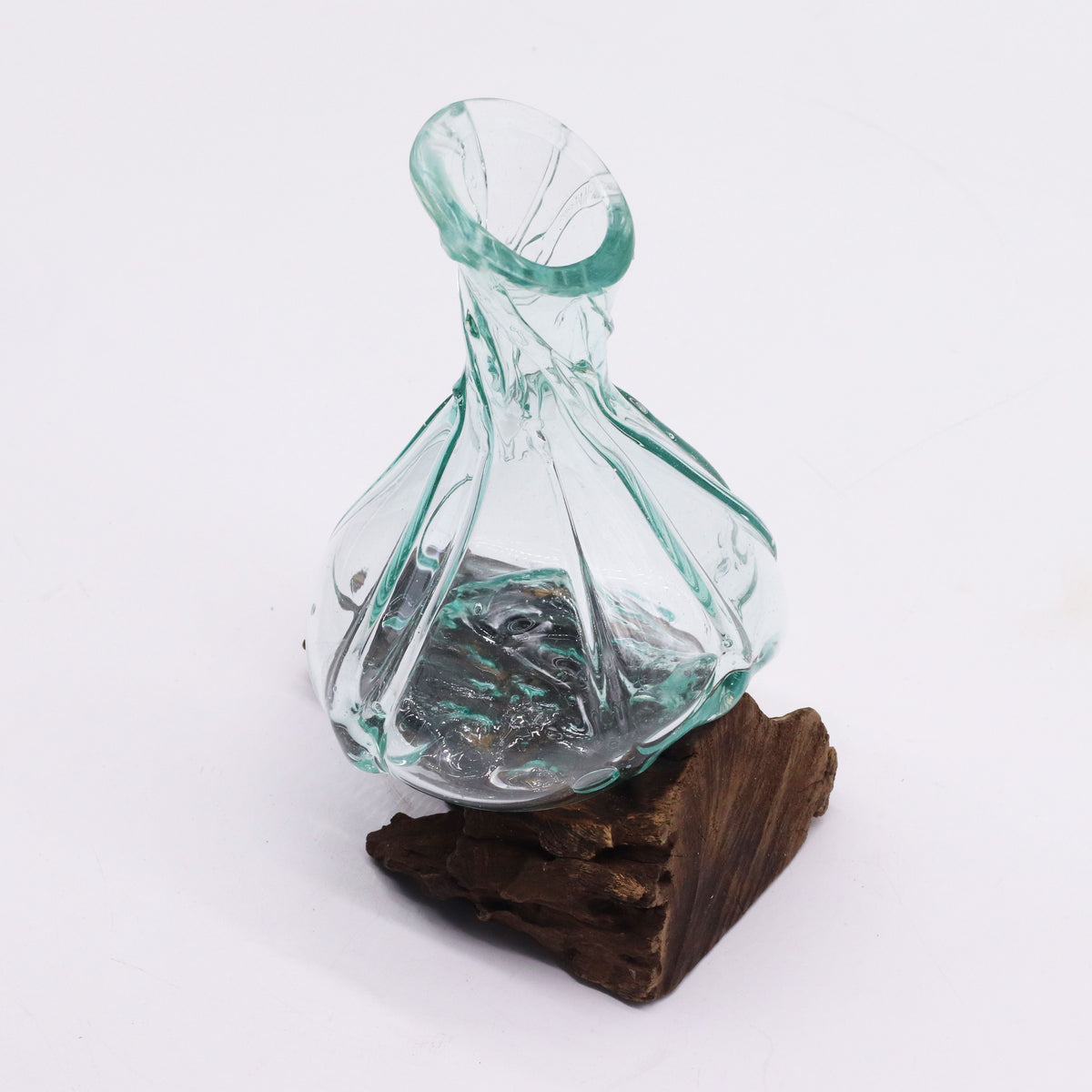 Molten Glass Fancy Mini Decanter on Wood 24cm, showing the distinctive design – molten glass home decor product image 3