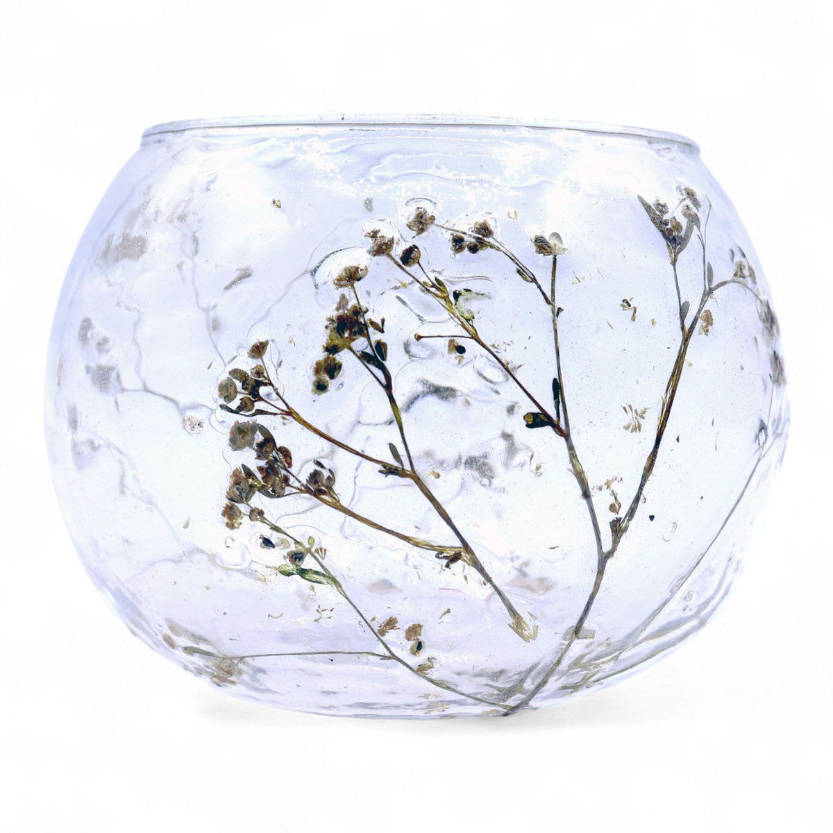 Natural Floral Recycled Glass Candle Holder, Margarita (8x10cm), showing the distinctive design – floral glass candle holder product image 12