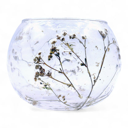 Natural Floral Recycled Glass Candle Holder, Margarita (8x10cm), showing the distinctive design – floral glass candle holder product image 12