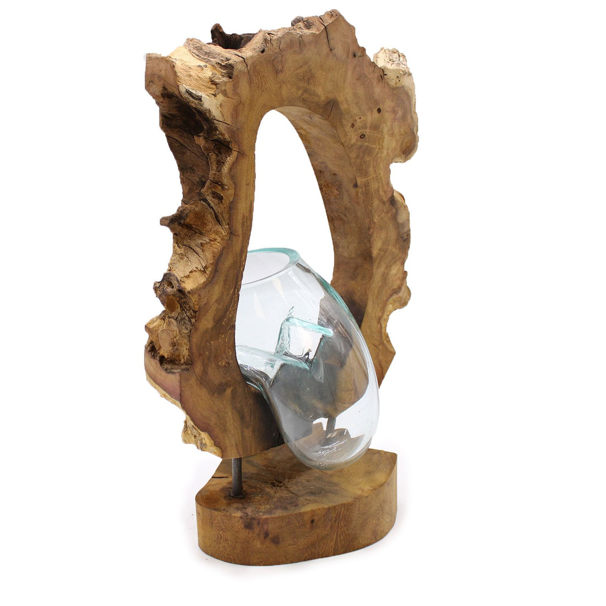 Molten Glass Hanging Wall Vase on Natural Wood, Handblown Hanging, showing the distinctive design – molten glass home decor product image 1