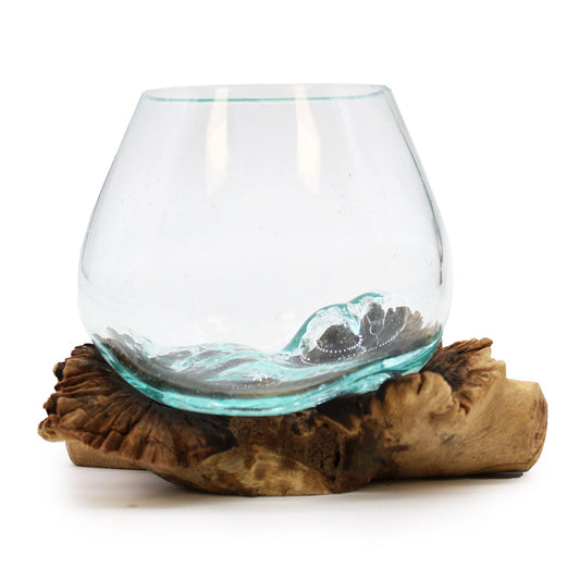 Molten Glass Sculpture on Rare Parasite Wood, Handblown Exotic, showing the distinctive design – molten glass home decor product image 1