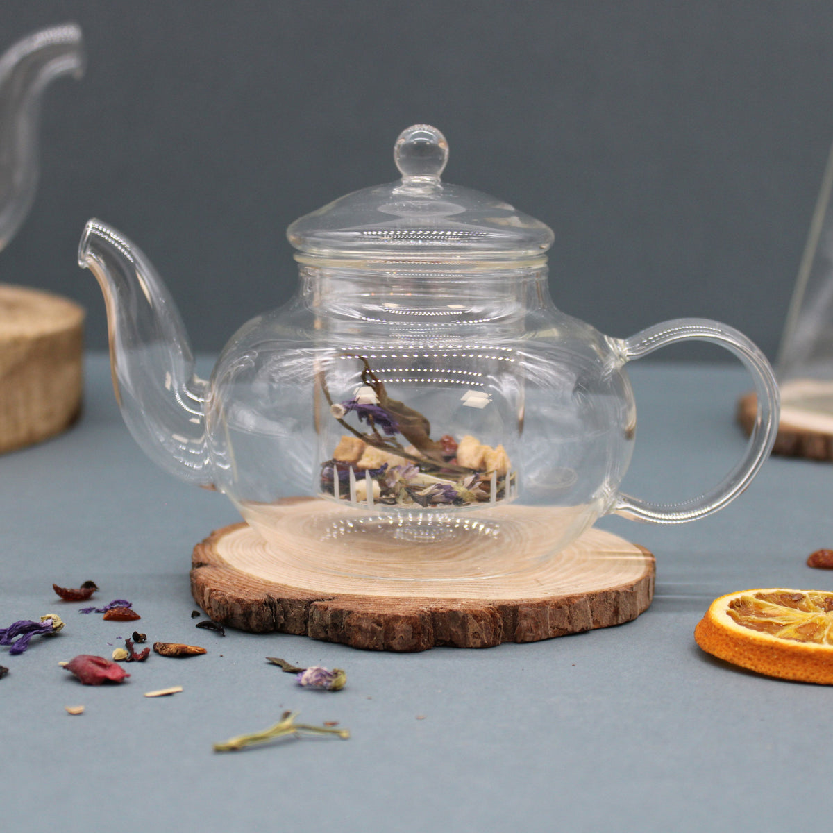 Glass Infuser Teapot, Round Pearl, 400ml, showing the distinctive design – glass infuser teapot product image 1