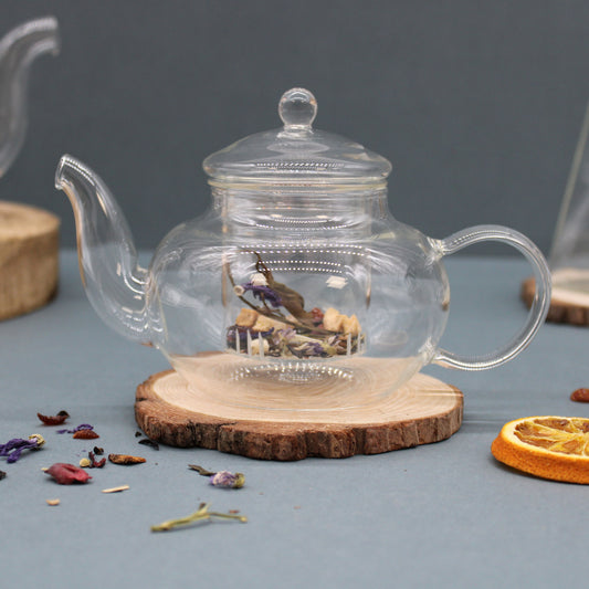 Glass Infuser Teapot, Round Pearl, 400ml, showing the distinctive design – glass infuser teapot product image 1