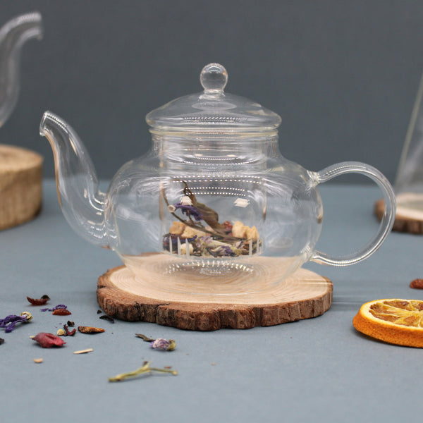 Glass Infuser Teapot, Round Pearl, 400ml, showing the distinctive design – glass infuser teapot product image 1