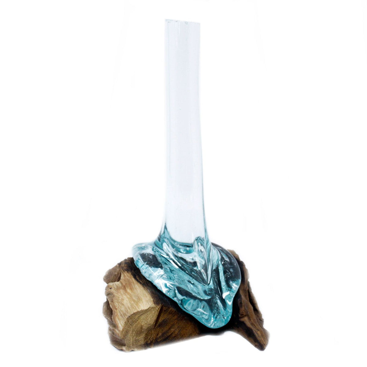 Sculptural Molten Glass Vase on Wood Base, Handcrafted, showing the distinctive design – molten glass home decor product image 5