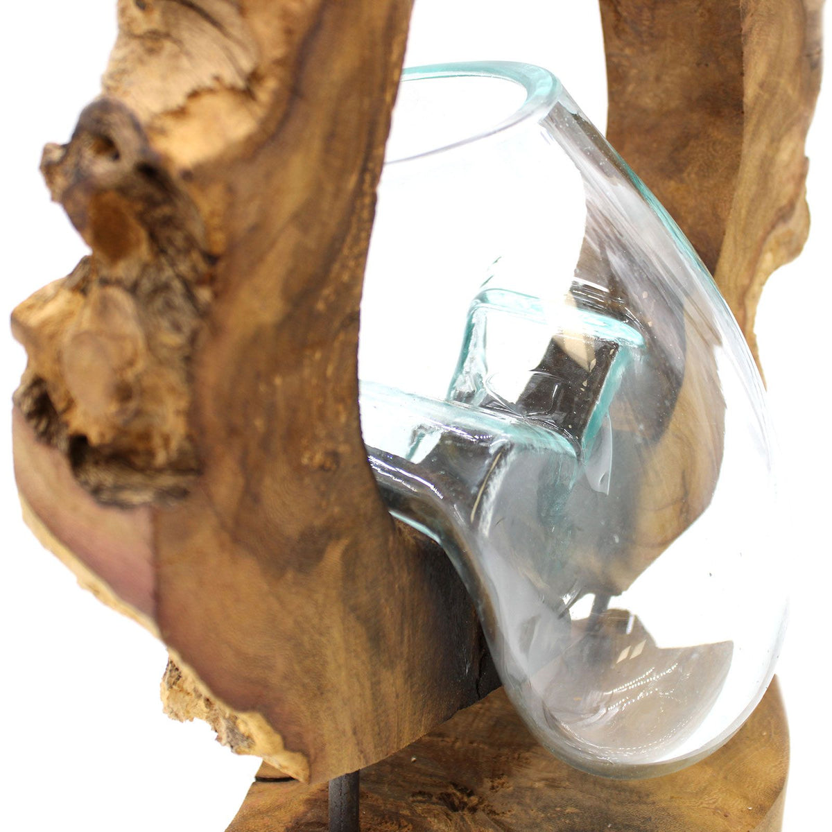 Molten Glass Hanging Wall Vase on Natural Wood, Handblown Hanging, showing the distinctive design – molten glass home decor product image 8