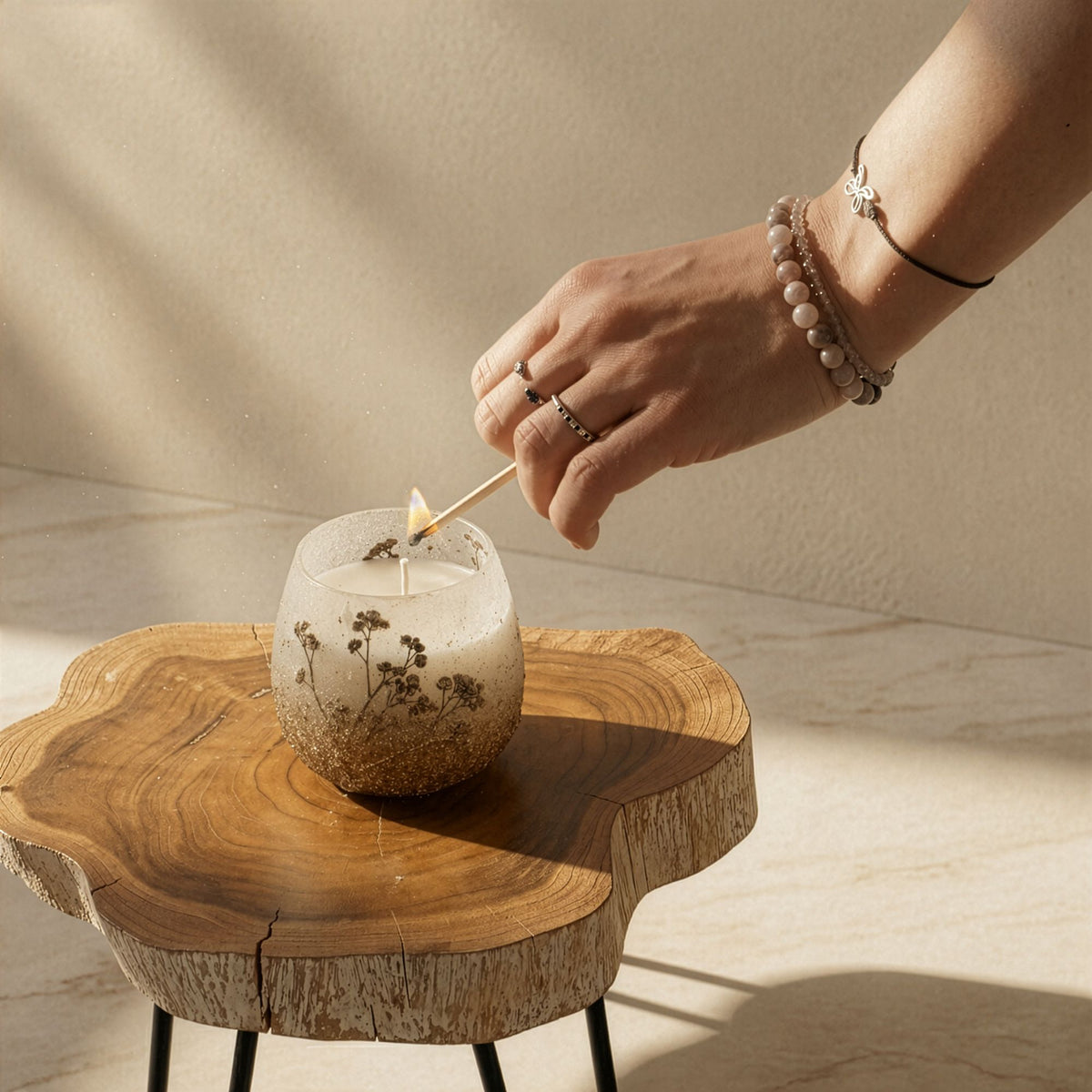 Small Decorative Glass Jar Candle – Wildlight Woods product image 7, showing the distinctive design and materials