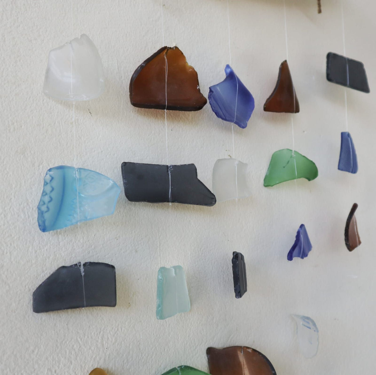 Five-String Recycled Glass Wind Chime, Multicolour Garden Decor, showing the distinctive design – recycled glass wind chime product image 3