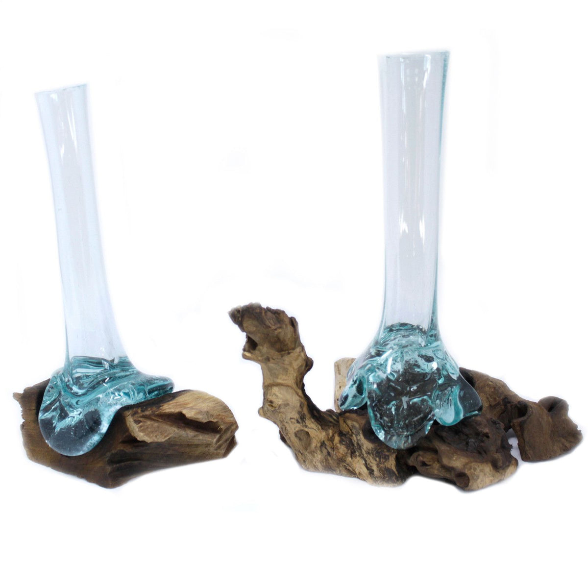 Sculptural Molten Glass Vase on Wood Base, Handcrafted, showing the distinctive design – molten glass home decor product image 6
